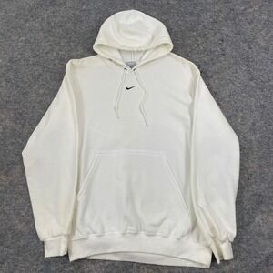 VTG Nike Y2K Center Swoosh Hoodie Silver Tag White Pullover Sweatshirt Adult M